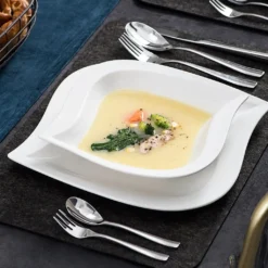 MALACASA, Serie Elvira, 60 Tlg. Cremeweiß Porzellan Geschirrset Kombiservice Tafelservice Mit Tassen, Untertassen, Dessertteller, Suppenteller Und Flachteller Für 12 Person -Kuechengeschirr 8d373d3f788009d7518d3f9c59856e8c