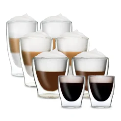DUOS 8er-Set Doppelwandige Thermo-Gläser 2X 80ml Espresso / 2X 200ml Teeglas / 2X 310ml Latte Macchiato / 2X 400ml Longdrink - Als 2er-Sets, By Feelino
