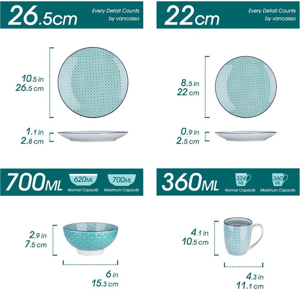 Vancasso Macaron Porzellan Kombiservice, 16 Teilig Geschirrset, Mit Je 4 Speiseteller, Dessertteller, Müslischalen Und Kaffeebecher Für 4 Personen 4 Vancasso Macaron Porzellan Kombiservice, 16 Teilig Geschirrset, Mit Je 4 Speiseteller, Dessertteller, Müslischalen Und Kaffeebecher Für 4 Personen – Bild 2