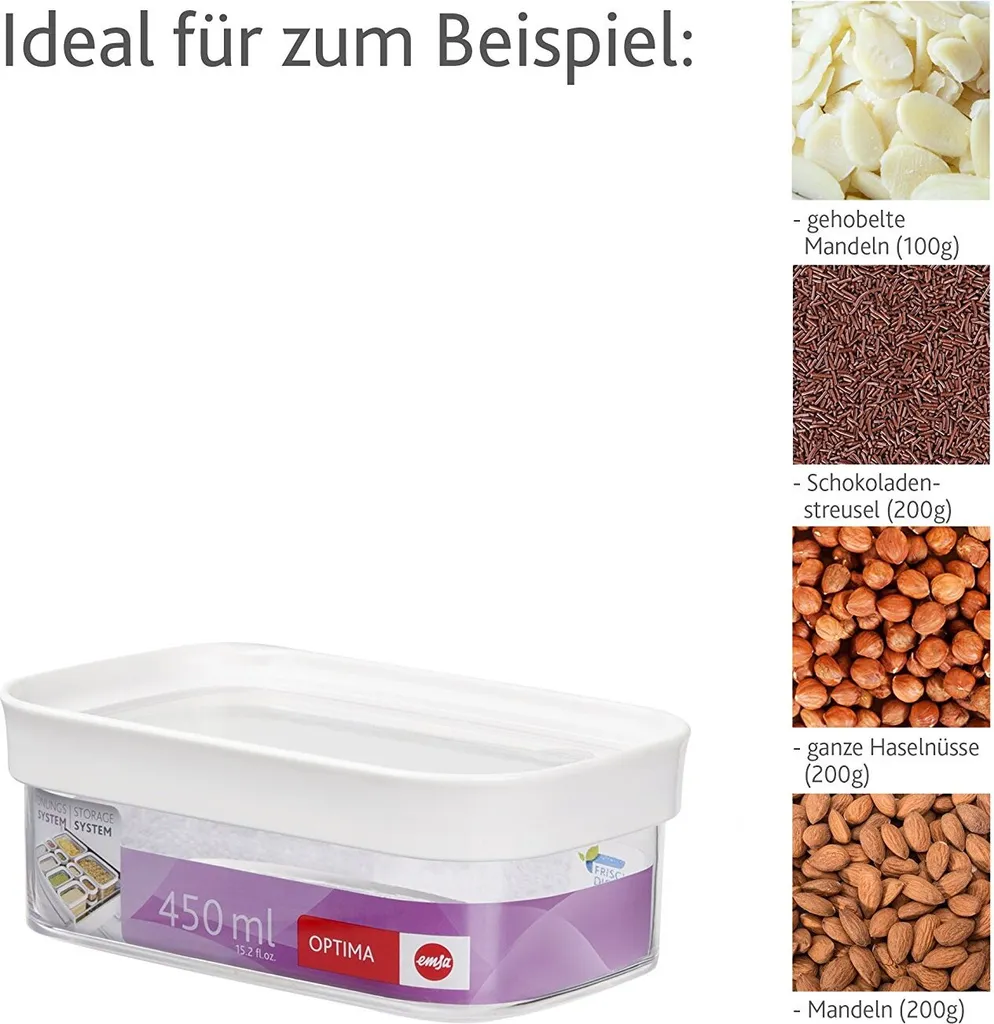 Emsa Trockenvorratsdose OPTIMA 0,45 Liter Transparent / Weiß 13 Emsa Trockenvorratsdose OPTIMA 0,45 Liter Transparent / Weiß – Bild 11