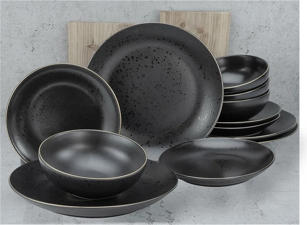 CreaTable 22707 Tafelservice Industrial Gold BLACK Für 4 Personen, Steinzeug, Schwarz (1 Set, 12-teilig) 4 CreaTable 22707 Tafelservice Industrial Gold BLACK Für 4 Personen, Steinzeug, Schwarz (1 Set, 12-teilig) – Bild 2