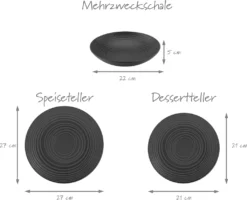 CreaTable 23205 Tafelservice Elements Collection Lava Stone Für 4 Personen, Steinzeug, Schwarz/grau (1 Set, 12-teilig) -Kuechengeschirr 9cd03d2386782eef0c507d070dae9c0c