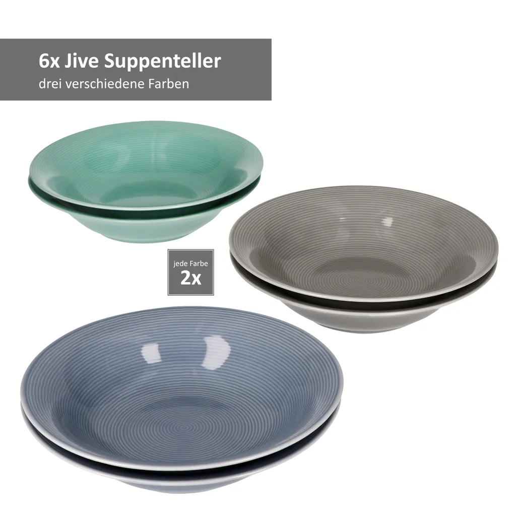 24tlg Geschirrset Jive 6Pers Kaffeebecher Suppenteller Kuchenteller Speiseteller Porzellan Bunt 7 24tlg Geschirrset Jive 6Pers Kaffeebecher Suppenteller Kuchenteller Speiseteller Porzellan Bunt – Bild 5