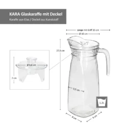 KARA Glas-Karaffe Mit Kunstoff-Deckel + Griff 1,2L Wasser-Krug Saftkanne Limo 13 KARA Glas-Karaffe Mit Kunstoff-Deckel + Griff 1,2L Wasser-Krug Saftkanne Limo -Kuechengeschirr a4eab75026a51eeb6a4ebd21f8429611