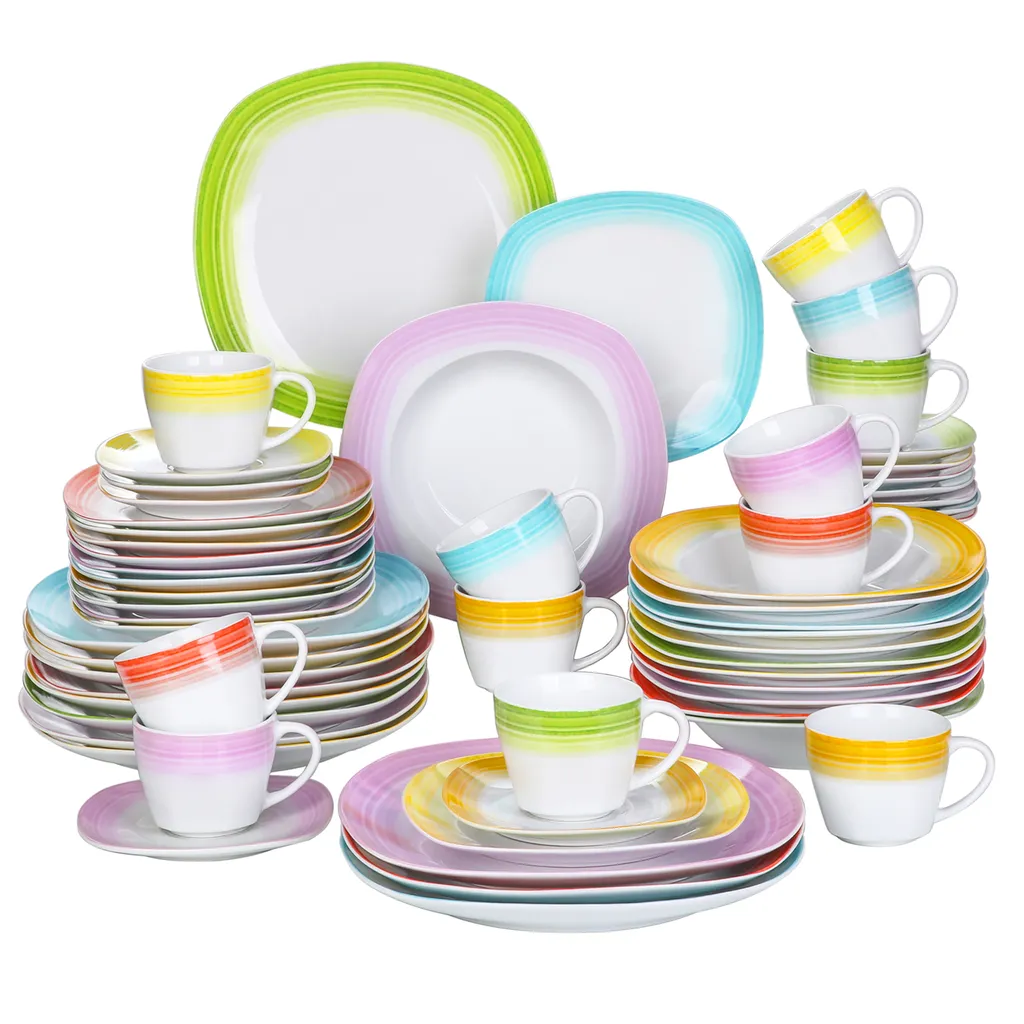 VEWEET Tafelservice 'SPARK' Aus Porzellan, 60-tlg Kombiservice, Kaffeetassen, Untertasse, Dessertteller, Speiseteller Und Suppenteller, Komplettservice Für 12 Personen 3 VEWEET Tafelservice 'SPARK' Aus Porzellan, 60-tlg Kombiservice, Kaffeetassen, Untertasse, Dessertteller, Speiseteller Und Suppenteller, Komplettservice Für 12 Personen