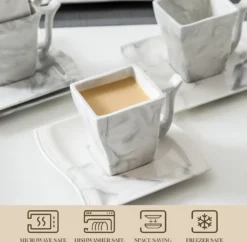 MALACASA, Serie Flora, 36 Tlg. Marmor Porzellan Kaffeeservice Geschirrset Mit 12 Kuchenteller, 12 Tasse 220ml, 12 Untertasse Für 12 Personen -Kuechengeschirr a767c3c01b22b9af2b08cf9e02113724