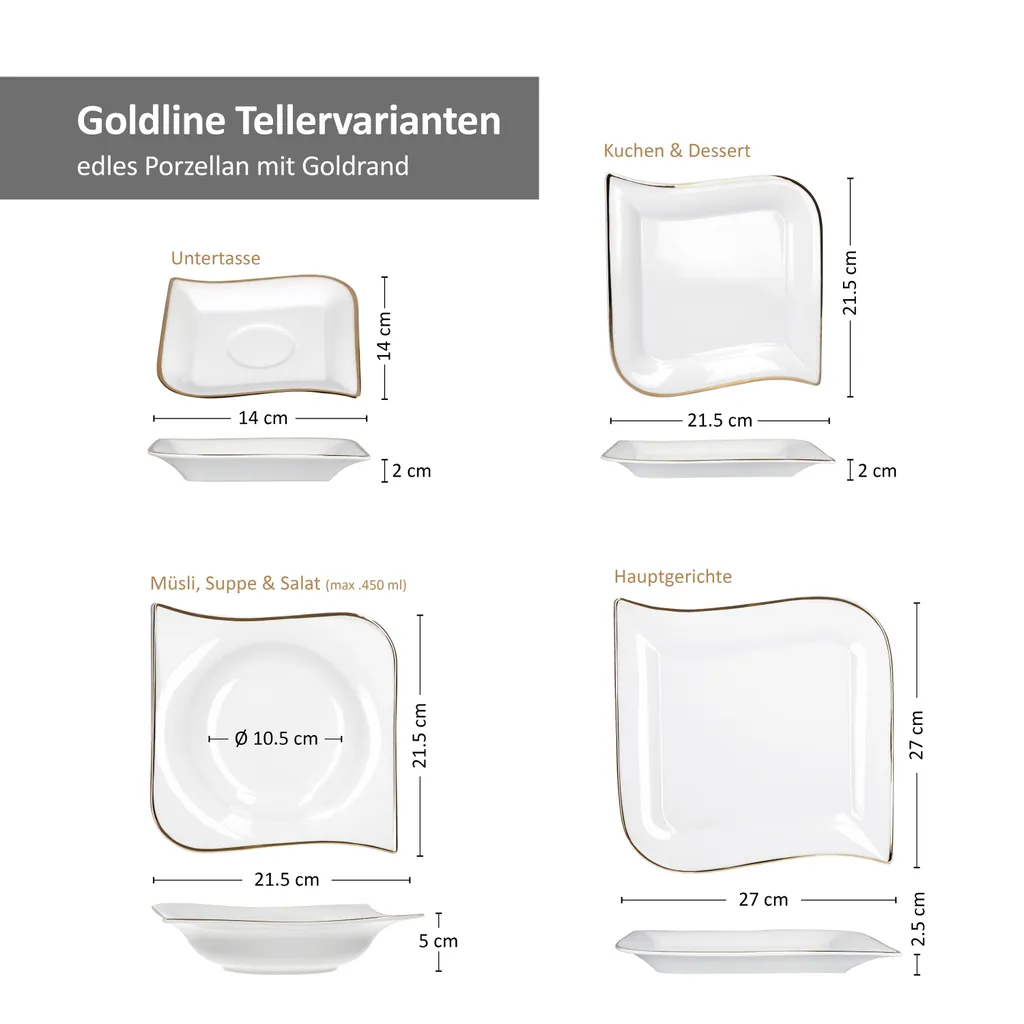 30tlg Geschirrset Silverline Kombi 6Pers Gold Kaffee Unterteller Kuchen/Speiseteller Suppenschale 8 30tlg Geschirrset Silverline Kombi 6Pers Gold Kaffee Unterteller Kuchen/Speiseteller Suppenschale – Bild 6