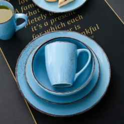 Vancasso Serie Navia Oceano, 16 Teilig Essservice Set Aus Steingut, Tafeiservice Für 4 Personen, Wasserblau, Vintage Aussehen, Natur Design -Kuechengeschirr b497724568e27f3e109e026b4d8a9b4e