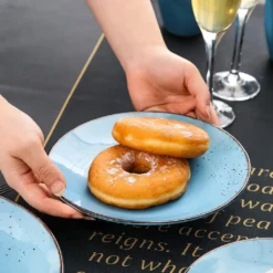 Vancasso Serie Navia Oceano, 16 Teilig Essservice Set Aus Steingut, Tafeiservice Für 4 Personen, Wasserblau, Vintage Aussehen, Natur Design -Kuechengeschirr b4fbad475a0ee00972dabc64f78065a3