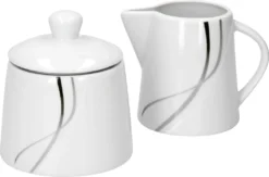 Van Well Kombiservice Silver Night 62-tlg 6 Personen, Tafel + Kaffee + Zubehör, Linien-Dekor -Kuechengeschirr bab90bed9bb372e13ab0e12a2c6855e2