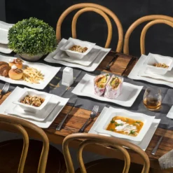 MALACASA, Serie Mario, 28-teilig Kombiservice Aus Porzellan Geschirrset Mit Je 6 Schalen, 6 Dessertteller, 6 Suppenteller, 6 Speiseteller, 2 Rechteckige Platten Und 2 Salz- Und Pfefferdosen -Kuechengeschirr bc57c86290a474a497354f5b85d61391