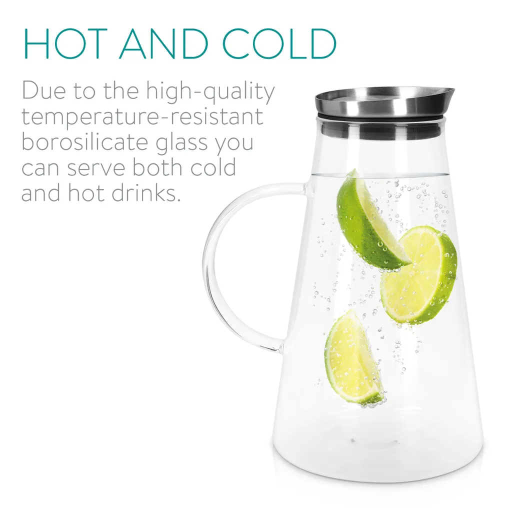 Navaris Glaskaraffe Aus Borosilikatglas 1,6L Glaskrug - Wasser Karaffe Mit Deckel - Glasbehälter Wasserkaraffe Wasserflasche - Tee Krug Ausgießer 5 Navaris Glaskaraffe Aus Borosilikatglas 1,6L Glaskrug - Wasser Karaffe Mit Deckel - Glasbehälter Wasserkaraffe Wasserflasche - Tee Krug Ausgießer – Bild 3