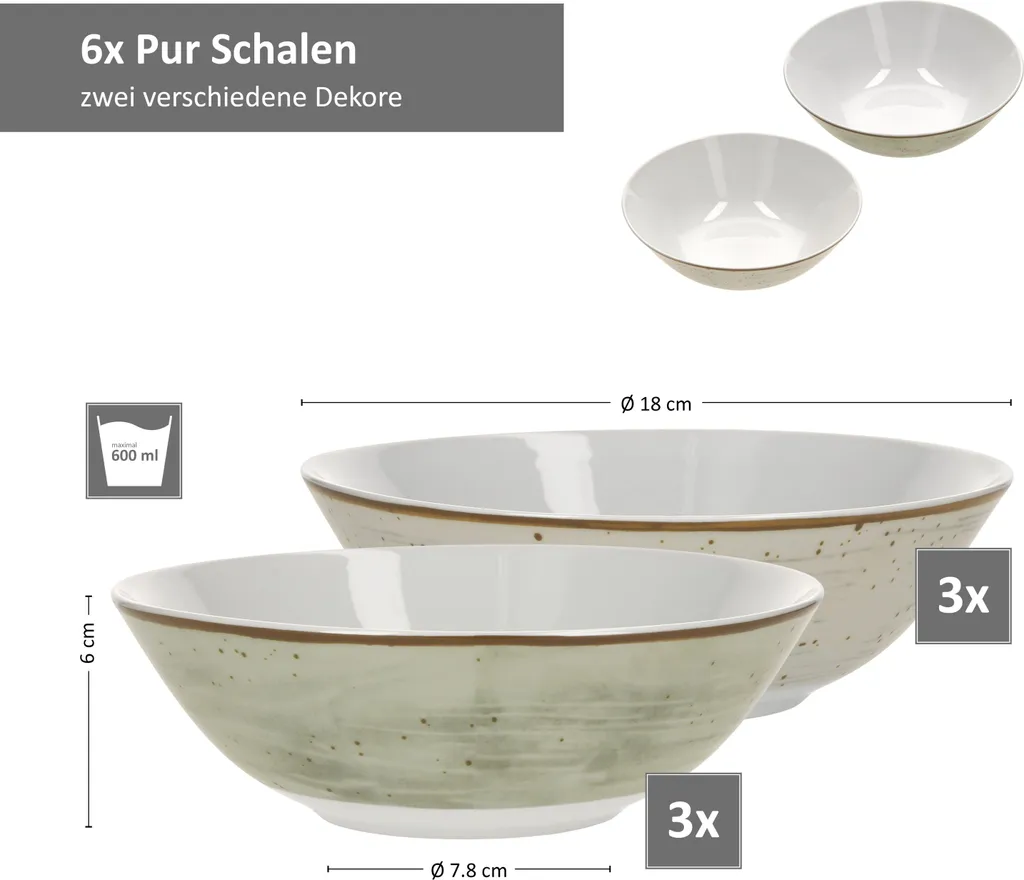 24tlg. Kombiservice Pur 6Pers Kaffeebecher Müslischale Kuchenteller + Speiseteller Flach Porzellan 6 24tlg. Kombiservice Pur 6Pers Kaffeebecher Müslischale Kuchenteller + Speiseteller Flach Porzellan – Bild 4