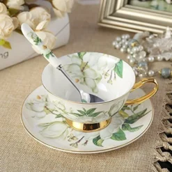 Panbado Floral Kaffeetassen Aus Premium Bone China Porzellan, Beinhaltet 1 Tassen 200 Ml, 1 Untertassen, Und 1 Löffel -Kuechengeschirr c200b7e0c9ae383509b3df3d77bb46c8