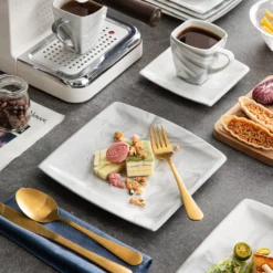 MALACASA, Serie Blance, 36 Tlg. Set Marmor Porzellan Kaffeeservice Geschirrset, Mit 12 Stück Kuchenteller, 12 Stück 180ml Tasse Und 12 Stück Untertasse Für 12 Personen -Kuechengeschirr c2a3274206856ac15d482c4a7aecc9bd