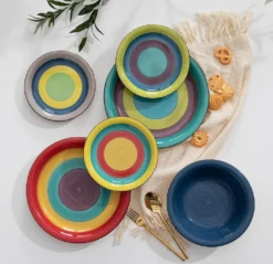 Tafelservice Steingut, Vancasso ARCO 36-teiliges Kombiservice Set, Vintage Geschirrservice Mit Je 12 Speiseteller, Kuchenteller Und Suppenteller, Für 12 Personen, Regenbogen Stil -Kuechengeschirr c560f28ec930ecb47121dc653464fe96