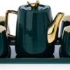 HowHomely Kaffeeservice Keramik 4 Personen - Teeservice 10-tlg. - Grün-Gold -Kuechengeschirr c5dbde8a95b741170ce126a29faa937e