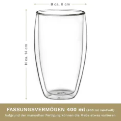 Creano Doppelwandiges Thermoglas 400ml „DG-SH“, Großes Doppelwandglas Aus Borosilikatglas, Doppelwandige Kaffeegläser, Teegläser, Latte Gläser 4er Set -Kuechengeschirr c8882af7c10ab86eb93b9fcabc1241c0