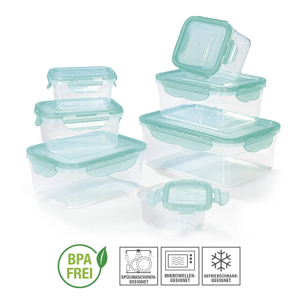 Frischhaltedosen Set Klick Gefrierdosen Lunchbox Deckel 14-tlg. Aquamarin 3 Frischhaltedosen Set Klick Gefrierdosen Lunchbox Deckel 14-tlg. Aquamarin