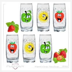 Trinkgläser Mit Lustigen Fruchtgesichtern 350ml (max. 400ml) Set 6 Teilig Aus Glas Bunt -Kuechengeschirr cc906c15f047e29ea8f7791dea9c4663