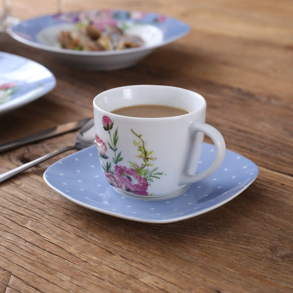 VEWEET 30-teilig Porzellan Tafelservice, Serie 'Hannah', Kombiservice Für 6 Personen, Blau Mit Floral Dekoration 9 VEWEET 30-teilig Porzellan Tafelservice, Serie 'Hannah', Kombiservice Für 6 Personen, Blau Mit Floral Dekoration – Bild 7