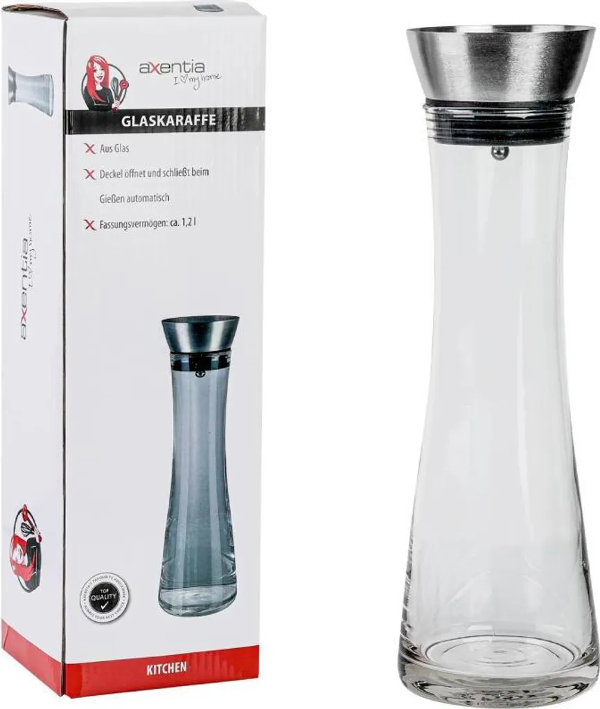 AXENTIA Glas-Glaskaraffe 1200 Ml Mit Edelstahldeckel, Ø 10 X H34 Cm, Wasser Kanne Mit Präzisem Ausgießer, Integriertes Sieb, Wasser Karaffe 3 AXENTIA Glas-Glaskaraffe 1200 Ml Mit Edelstahldeckel, Ø 10 X H34 Cm, Wasser Kanne Mit Präzisem Ausgießer, Integriertes Sieb, Wasser Karaffe