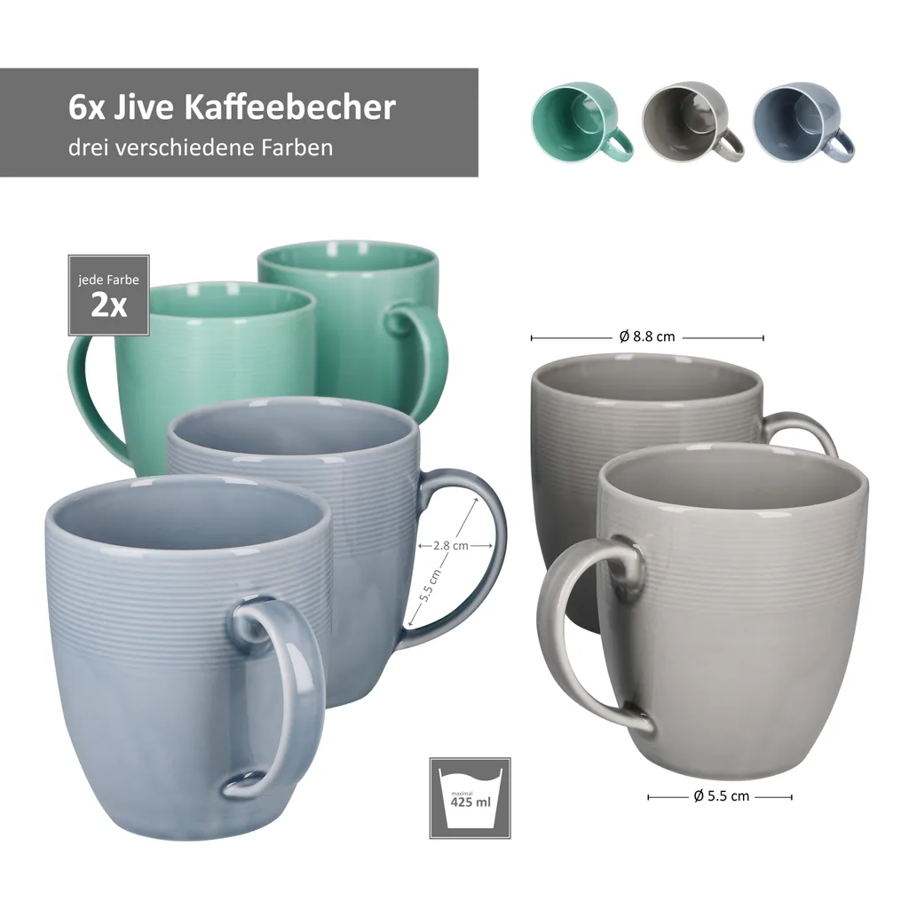 24tlg Geschirrset Jive 6Pers Kaffeebecher Suppenteller Kuchenteller Speiseteller Porzellan Bunt 4 24tlg Geschirrset Jive 6Pers Kaffeebecher Suppenteller Kuchenteller Speiseteller Porzellan Bunt – Bild 2