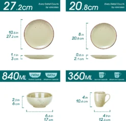 Vancasso Tafelservice Set, Navia Geschirrset Aus Steingut, 16 Teilig Kombiservice, Vintage Aussehen, Natur Design -Kuechengeschirr e140d494f51fe3de3b760908017345d4