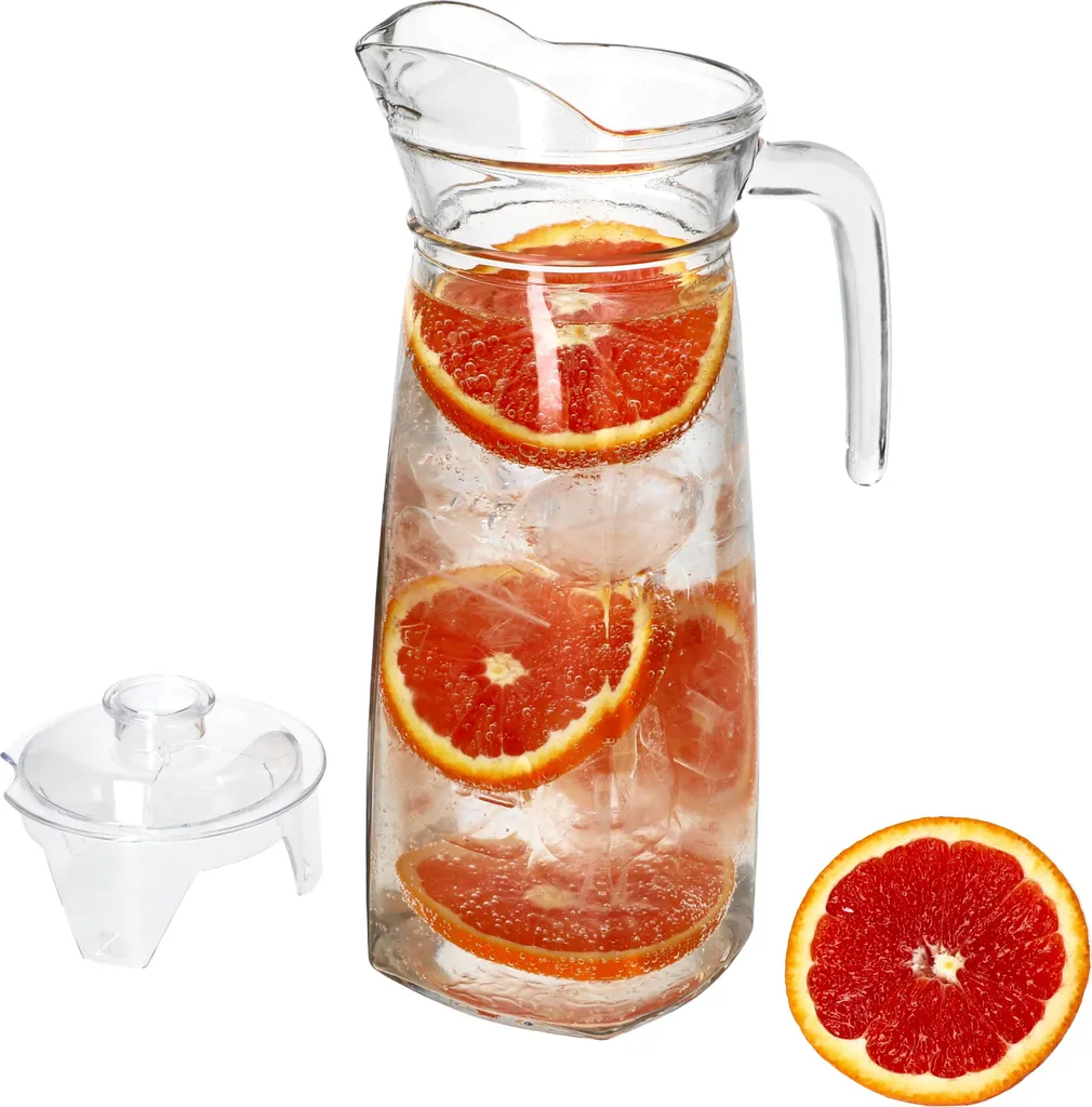 KARA Glas-Karaffe Mit Kunstoff-Deckel + Griff 1,2L Wasser-Krug Saftkanne Limo 3 KARA Glas-Karaffe Mit Kunstoff-Deckel + Griff 1,2L Wasser-Krug Saftkanne Limo