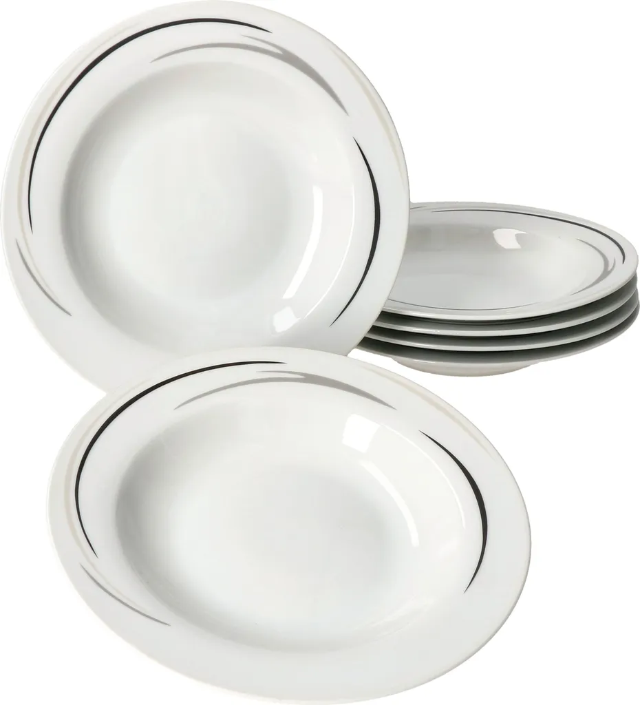 12tlg Tafel-Service Home Suppenteller Speiseteller Streifen Porzellan-Geschirr 7 12tlg Tafel-Service Home Suppenteller Speiseteller Streifen Porzellan-Geschirr – Bild 5