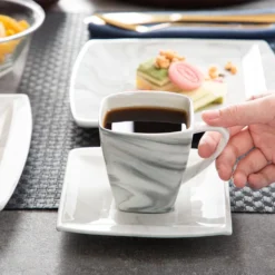 MALACASA, Serie Blance, 36 Tlg. Set Marmor Porzellan Kaffeeservice Geschirrset, Mit 12 Stück Kuchenteller, 12 Stück 180ml Tasse Und 12 Stück Untertasse Für 12 Personen -Kuechengeschirr e792780e68e1a9a439b7ad4bf2c46316