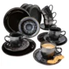 18tlg. Kaffeeservice Reactive Glaze Grey Black Steingut Teller Tasse Schwarz -Kuechengeschirr ed1334b5ac10228db14847c6d173e076