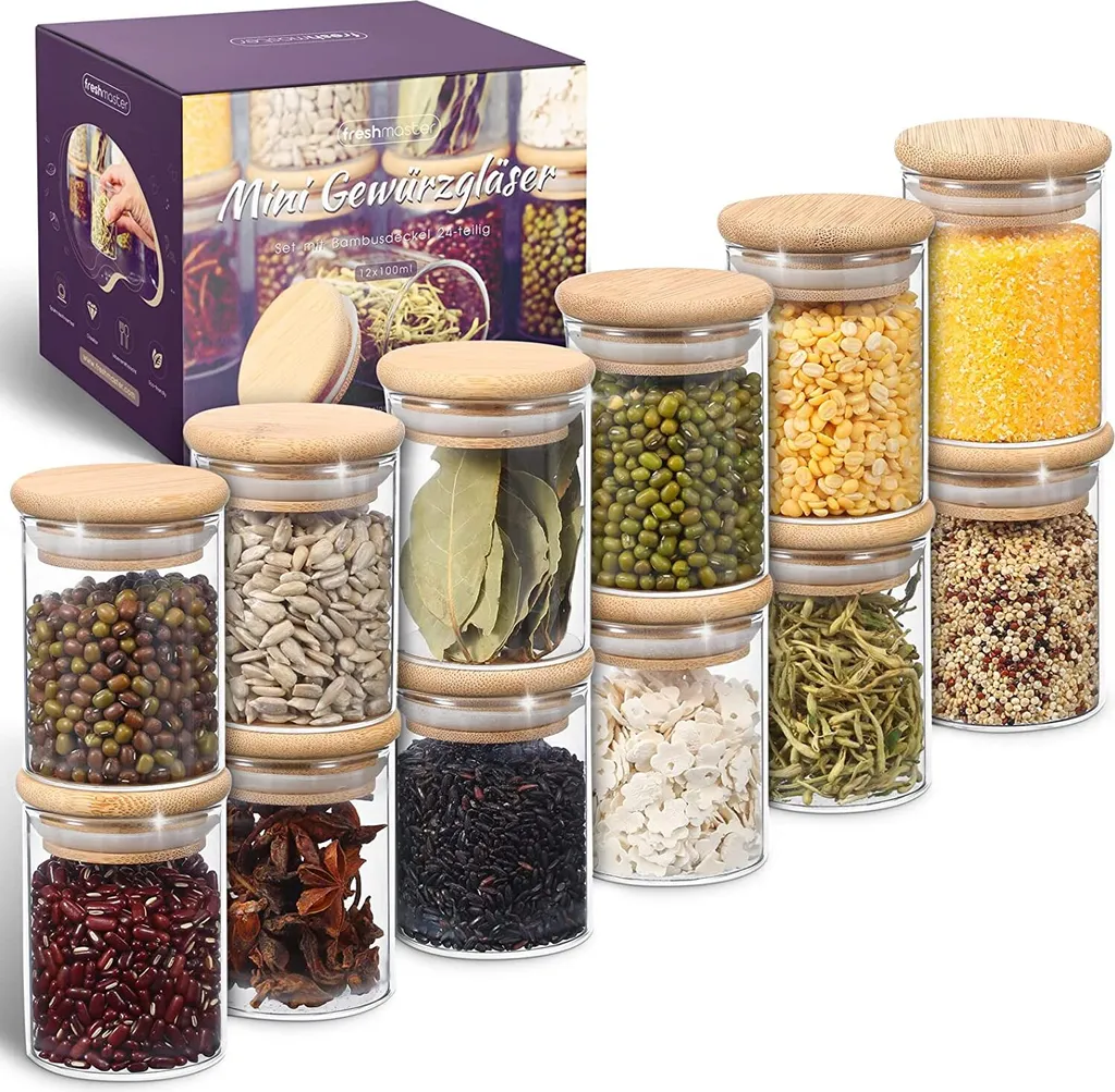 Freshmaster Gewürzgläser Set Aufbewahrung Gewürze I 12x 100ml Vorratsdosen Glas Mit LongLife+ Dichtung Und Bruchsicherem Borosilikat Glas I Glasbehälter Mit Deckel Gläser Gewürze Set Spice Jars 3 Freshmaster Gewürzgläser Set Aufbewahrung Gewürze I 12x 100ml Vorratsdosen Glas Mit LongLife+ Dichtung Und Bruchsicherem Borosilikat Glas I Glasbehälter Mit Deckel Gläser Gewürze Set Spice Jars