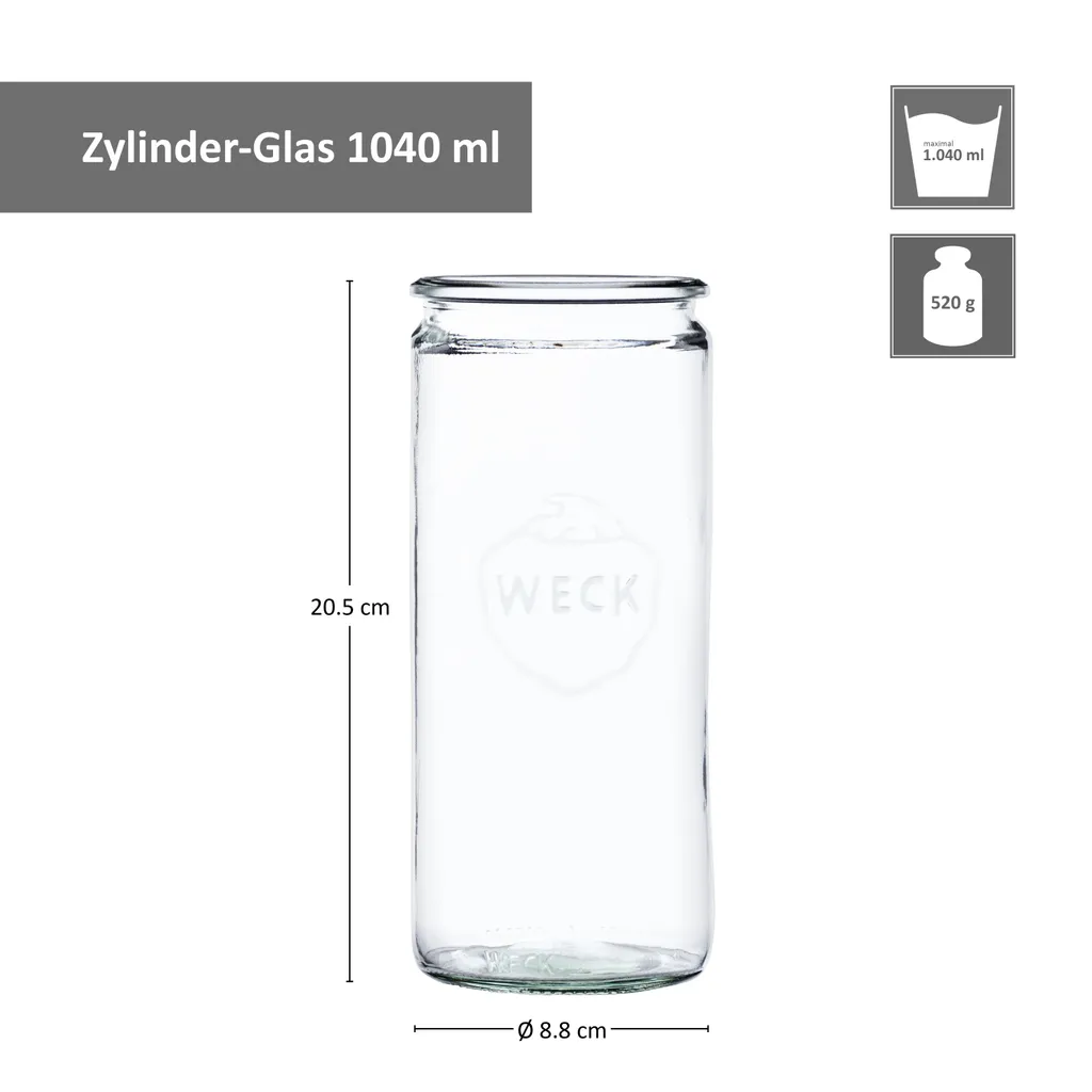 12er Set Weck Gläser 1040ml Zylinderglas Mit 12 Glasdeckeln Inkl Rezeptheft 9 12er Set Weck Gläser 1040ml Zylinderglas Mit 12 Glasdeckeln Inkl Rezeptheft – Bild 7