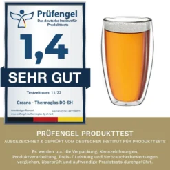 Creano Doppelwandiges Thermoglas 400ml „DG-SH“, Großes Doppelwandglas Aus Borosilikatglas, Doppelwandige Kaffeegläser, Teegläser, Latte Gläser 4er Set -Kuechengeschirr f61ad3ee3dba673d42ccd0dd796c0990