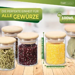 Freshmaster Gewürzgläser Set Aufbewahrung Gewürze I 12x 100ml Vorratsdosen Glas Mit LongLife+ Dichtung Und Bruchsicherem Borosilikat Glas I Glasbehälter Mit Deckel Gläser Gewürze Set Spice Jars 8 Freshmaster Gewürzgläser Set Aufbewahrung Gewürze I 12x 100ml Vorratsdosen Glas Mit LongLife+ Dichtung Und Bruchsicherem Borosilikat Glas I Glasbehälter Mit Deckel Gläser Gewürze Set Spice Jars -Kuechengeschirr f6d0e776cadaa61eebef5a68e2fea291
