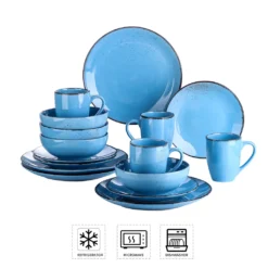 Vancasso Serie Navia Oceano, 16 Teilig Essservice Set Aus Steingut, Tafeiservice Für 4 Personen, Wasserblau, Vintage Aussehen, Natur Design -Kuechengeschirr fd8c209c80f15112f0949c256343b517